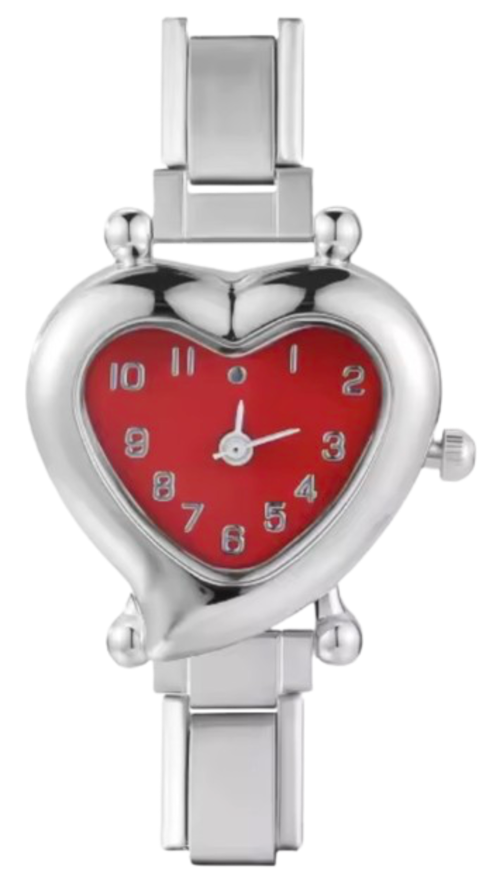 RELOJ CORAZON ROJO PLATEADO