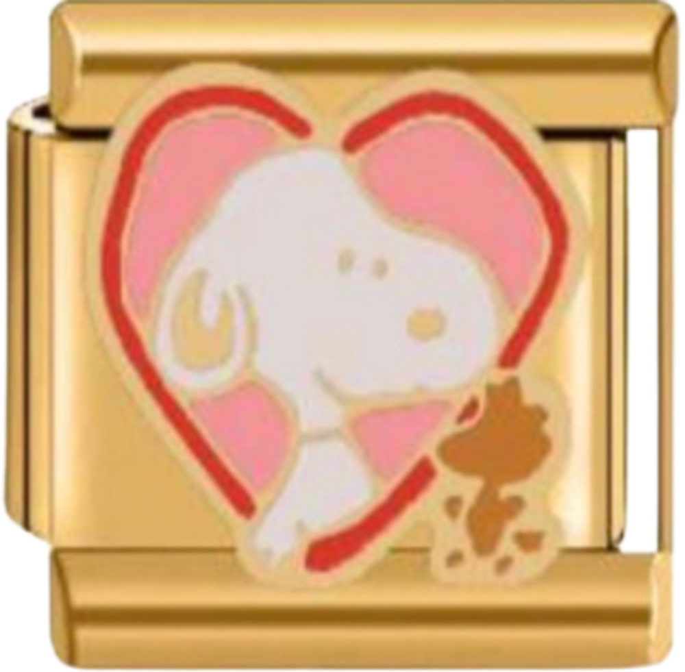 CHARM SNOOPY DORADO CORAZON ROSA